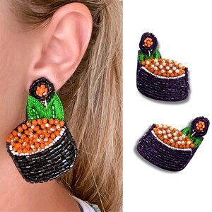 NEW Earrings Sushi Tobiko Topped Roll Japanese Food Glass Seed Beaded Foodie